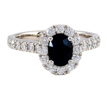 18ct White Gold Sapphire/Diamond Cluster Ring Size L